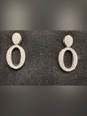 Charriol 18K White Gold Oval Drop Earrings with Pavé Diamond Accents